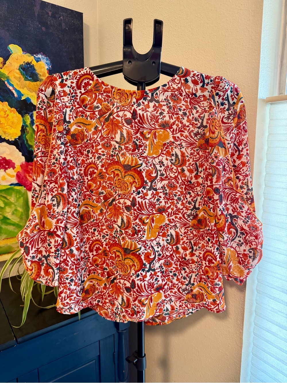Hawthorn S Orange Red Paisley Floral Button Front Blouse
